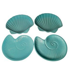 Set Of 4 Teal Shell-Shaped Melamine Precidio Plates